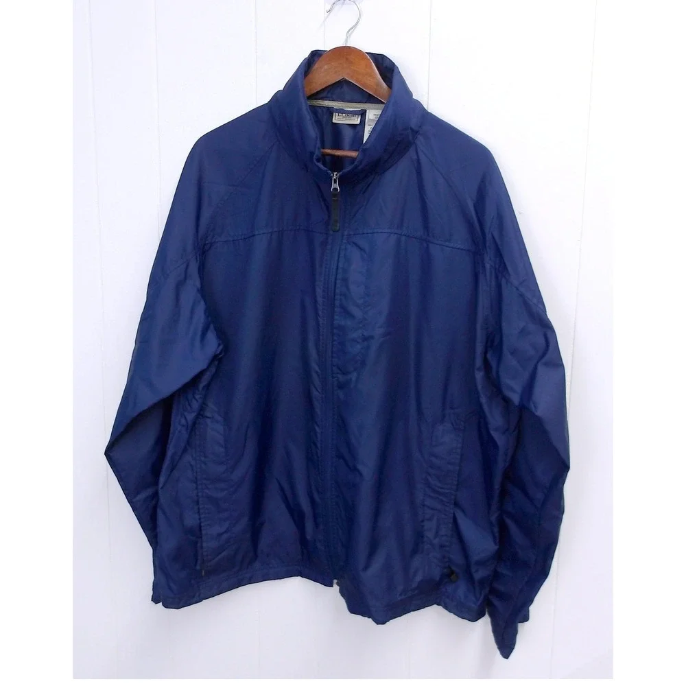 L.L.Bean Mens XL Navy Blue Nylon Lightweight‎ Windbreaker Jacket / #1051
